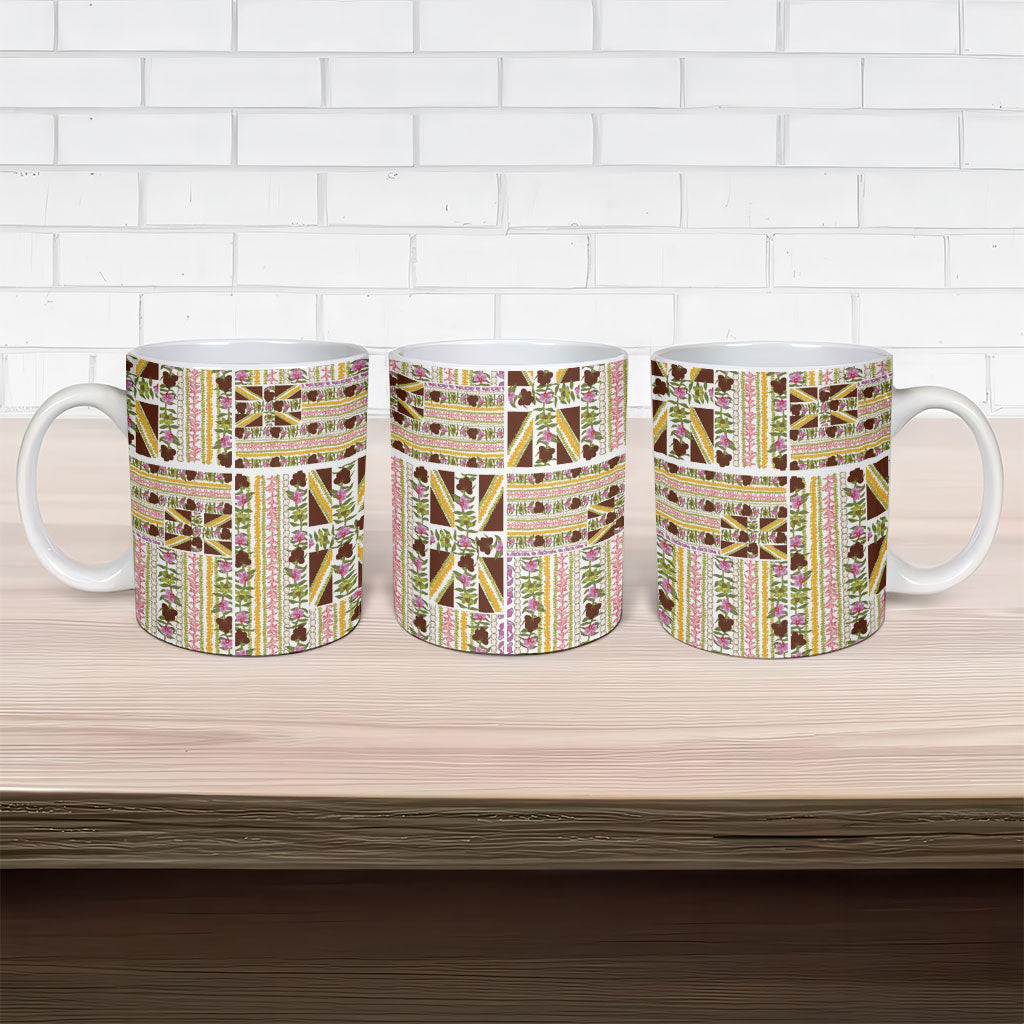 Hawaii Lokelani Pikake Lei Ceramic Mug Hawaiian Flag Motif LT9 - Polynesian Pride