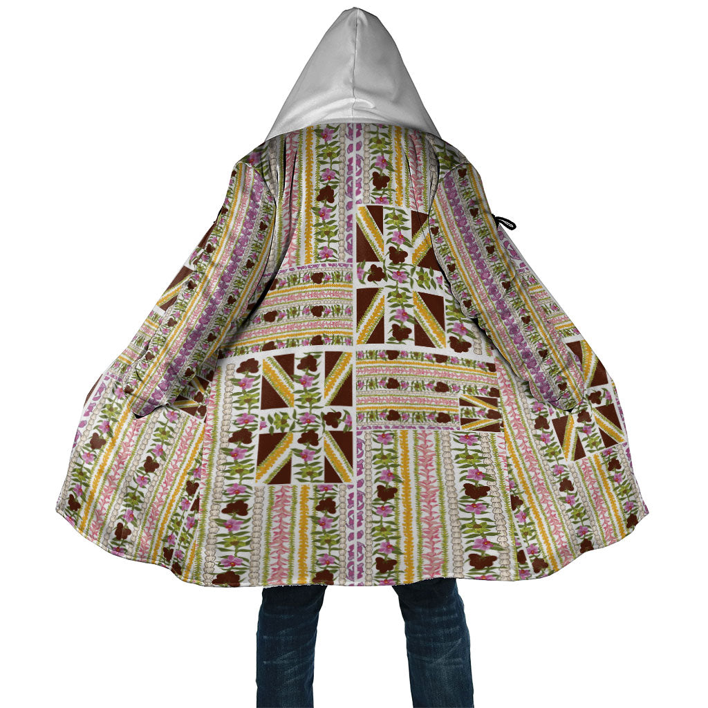 Hawaii Lokelani Pikake Lei Cloak Hawaiian Flag Motif LT9 Unisex White - Polynesian Pride