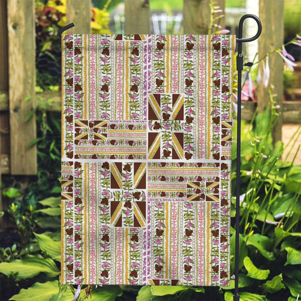 Hawaii Lokelani Pikake Lei Garden Flag Hawaiian Flag Motif LT9 Garden Flag White - Polynesian Pride