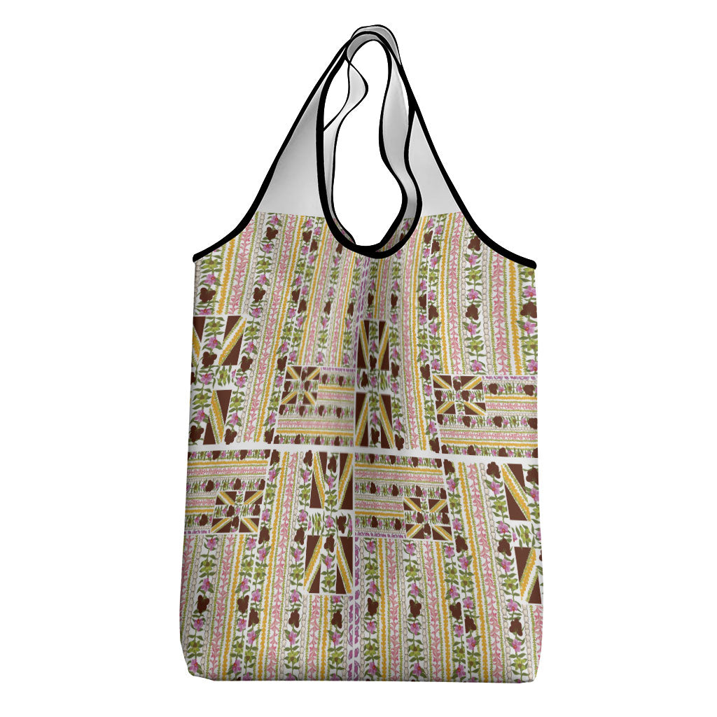 Hawaii Lokelani Pikake Lei Grocery Bag Hawaiian Flag Motif LT9 - Polynesian Pride