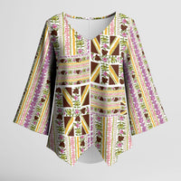 Hawaii Lokelani Pikake Lei Kimono Sleeve Blouse Hawaiian Flag Motif LT9 Female White - Polynesian Pride