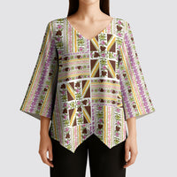 Hawaii Lokelani Pikake Lei Kimono Sleeve Blouse Hawaiian Flag Motif LT9 - Polynesian Pride
