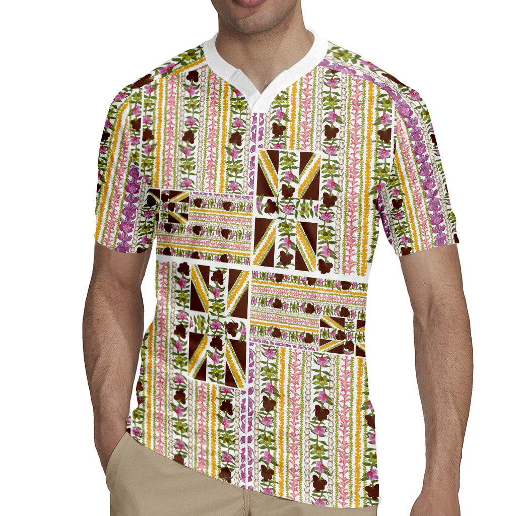 Hawaii Lokelani Pikake Lei Rugby Jersey Hawaiian Flag Motif LT9 - Polynesian Pride