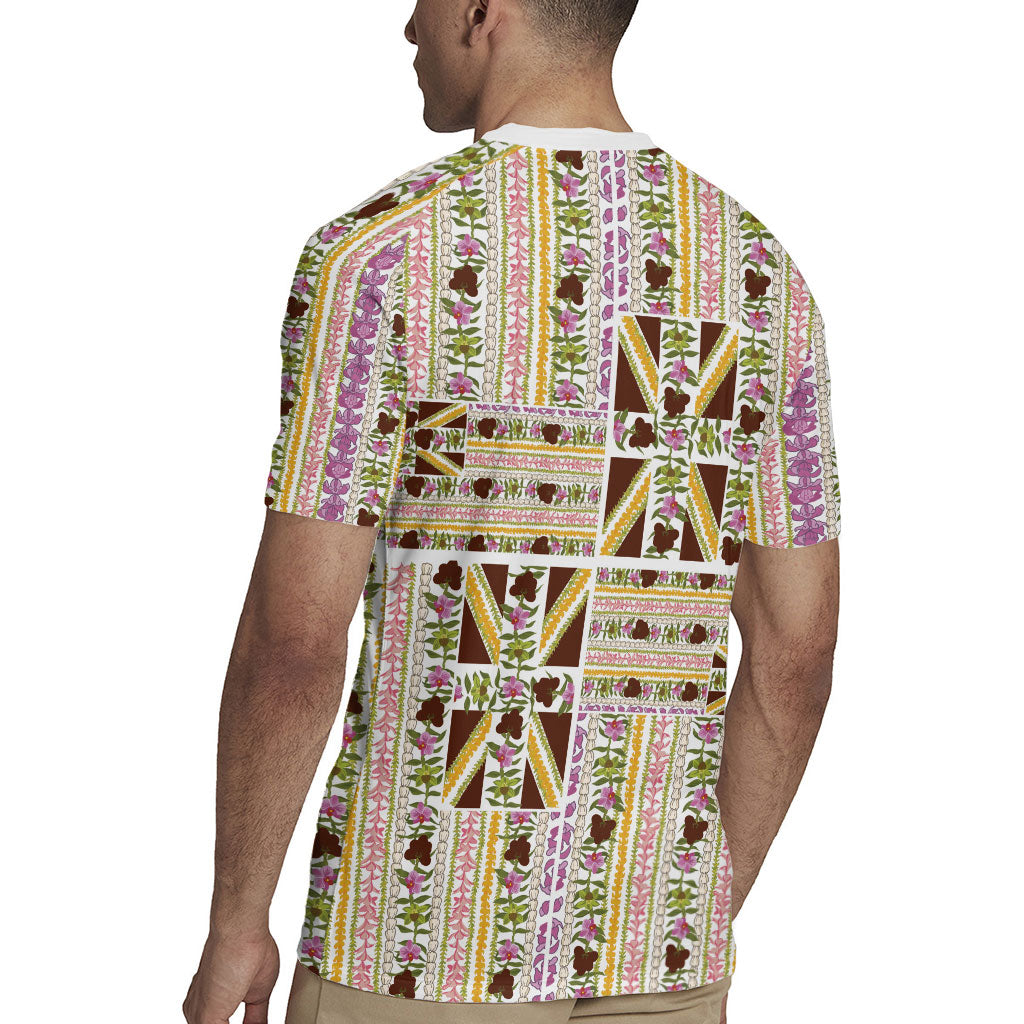 Hawaii Lokelani Pikake Lei Rugby Jersey Hawaiian Flag Motif LT9 - Polynesian Pride