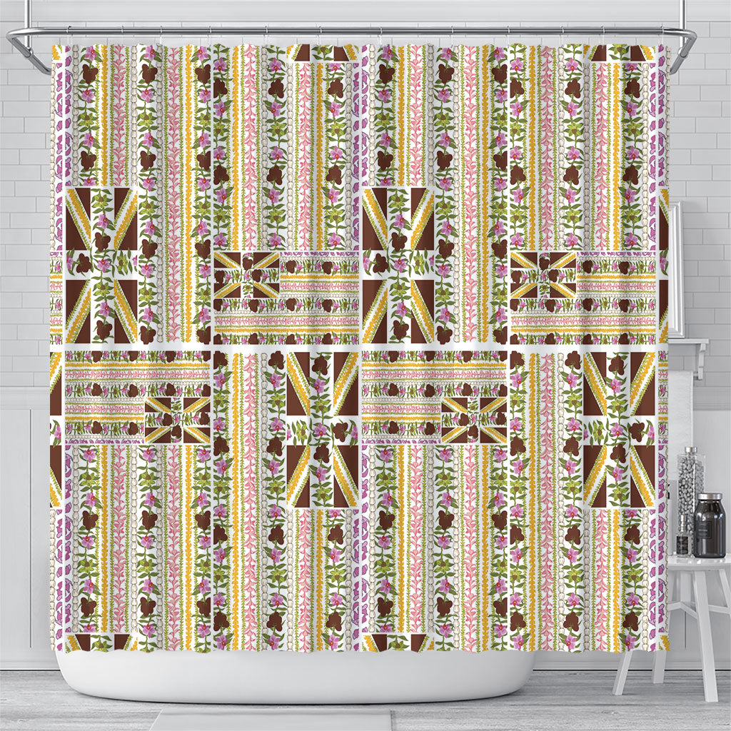Hawaii Lokelani Pikake Lei Shower Curtain Hawaiian Flag Motif LT9 - Polynesian Pride