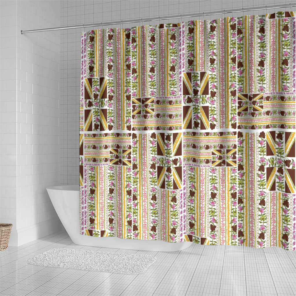 Hawaii Lokelani Pikake Lei Shower Curtain Hawaiian Flag Motif LT9 - Polynesian Pride