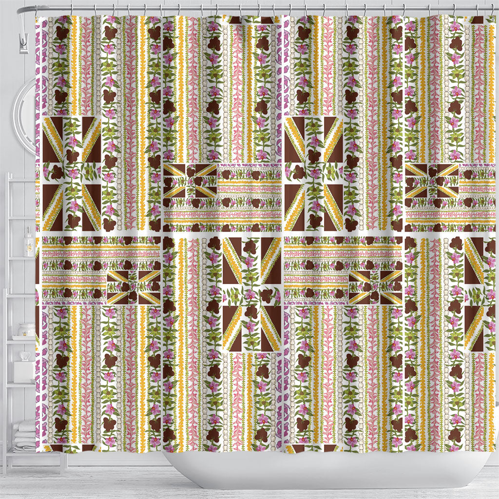 Hawaii Lokelani Pikake Lei Shower Curtain Hawaiian Flag Motif LT9 - Polynesian Pride