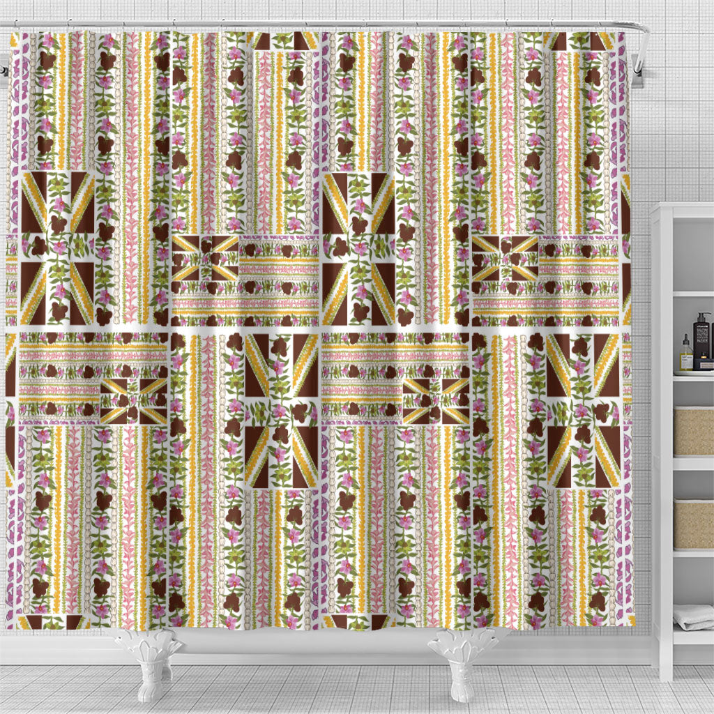 Hawaii Lokelani Pikake Lei Shower Curtain Hawaiian Flag Motif LT9 - Polynesian Pride