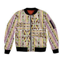 Hawaii Lokelani Pikake Lei Sleeve Zip Bomber Jacket Hawaiian Flag Motif LT9 Unisex White - Polynesian Pride