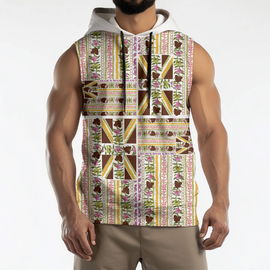 Hawaii Lokelani Pikake Lei Sleeveless Hoodie Hawaiian Flag Motif LT9 - Polynesian Pride