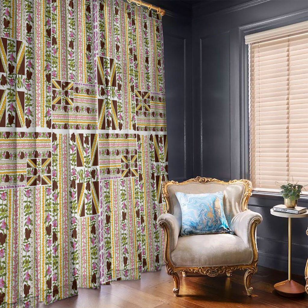 Hawaii Lokelani Pikake Lei Window Curtain Hawaiian Flag Motif LT9 - Polynesian Pride