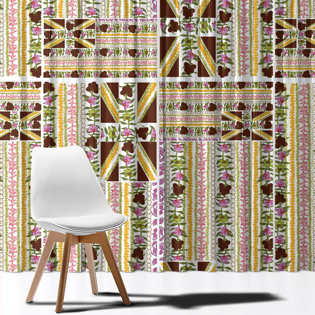 Hawaii Lokelani Pikake Lei Window Curtain Hawaiian Flag Motif LT9 - Polynesian Pride