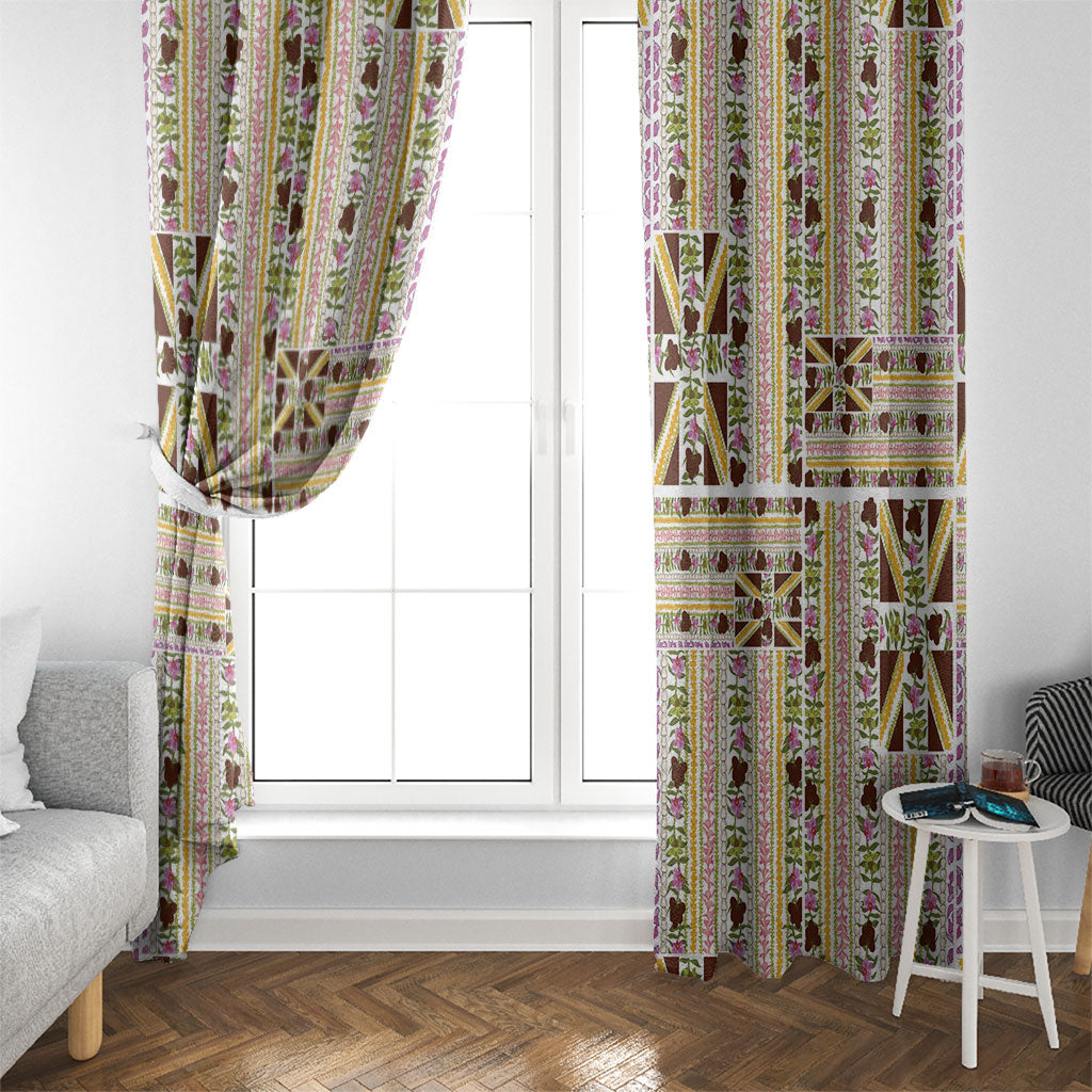 Hawaii Lokelani Pikake Lei Window Curtain Hawaiian Flag Motif LT9 - Polynesian Pride