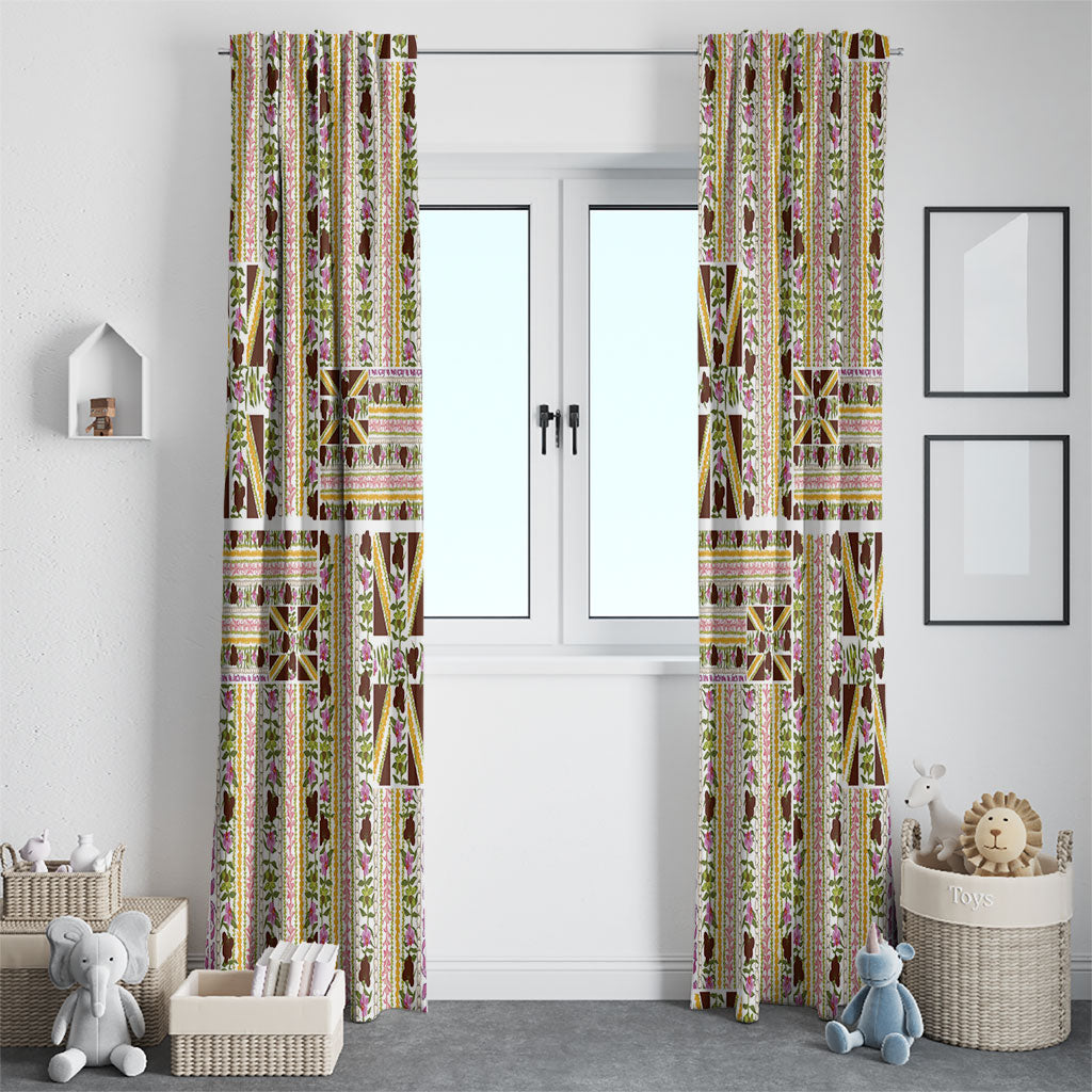 Hawaii Lokelani Pikake Lei Window Curtain Hawaiian Flag Motif LT9 - Polynesian Pride