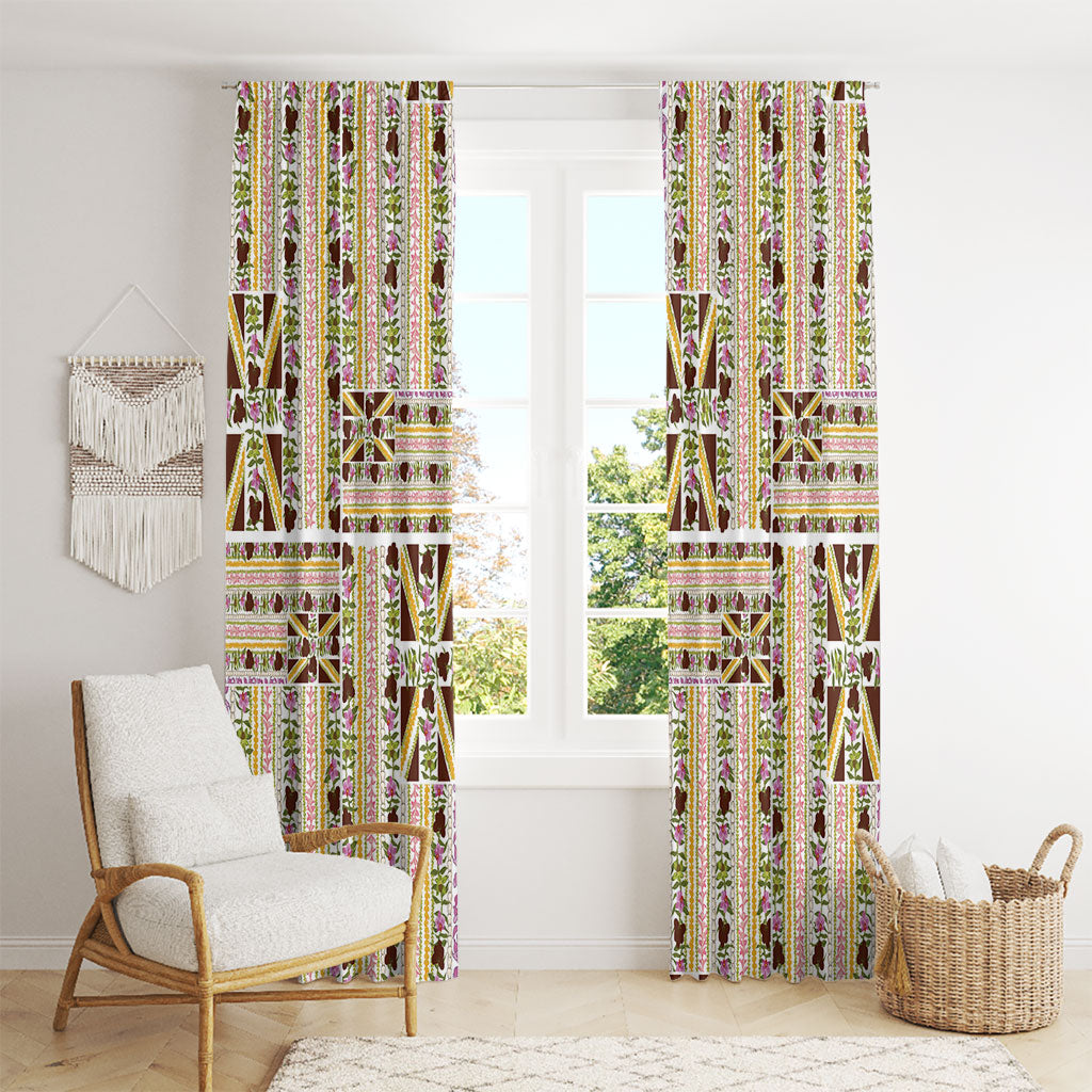 Hawaii Lokelani Pikake Lei Window Curtain Hawaiian Flag Motif LT9 - Polynesian Pride