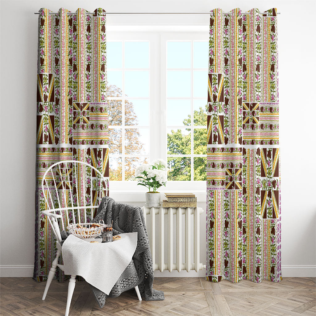 Hawaii Lokelani Pikake Lei Window Curtain Hawaiian Flag Motif LT9 - Polynesian Pride