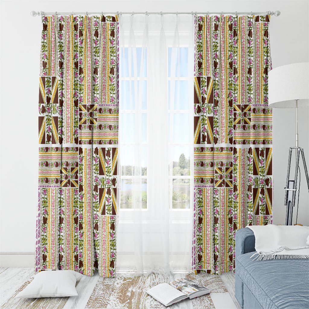 Hawaii Lokelani Pikake Lei Window Curtain Hawaiian Flag Motif LT9 - Polynesian Pride