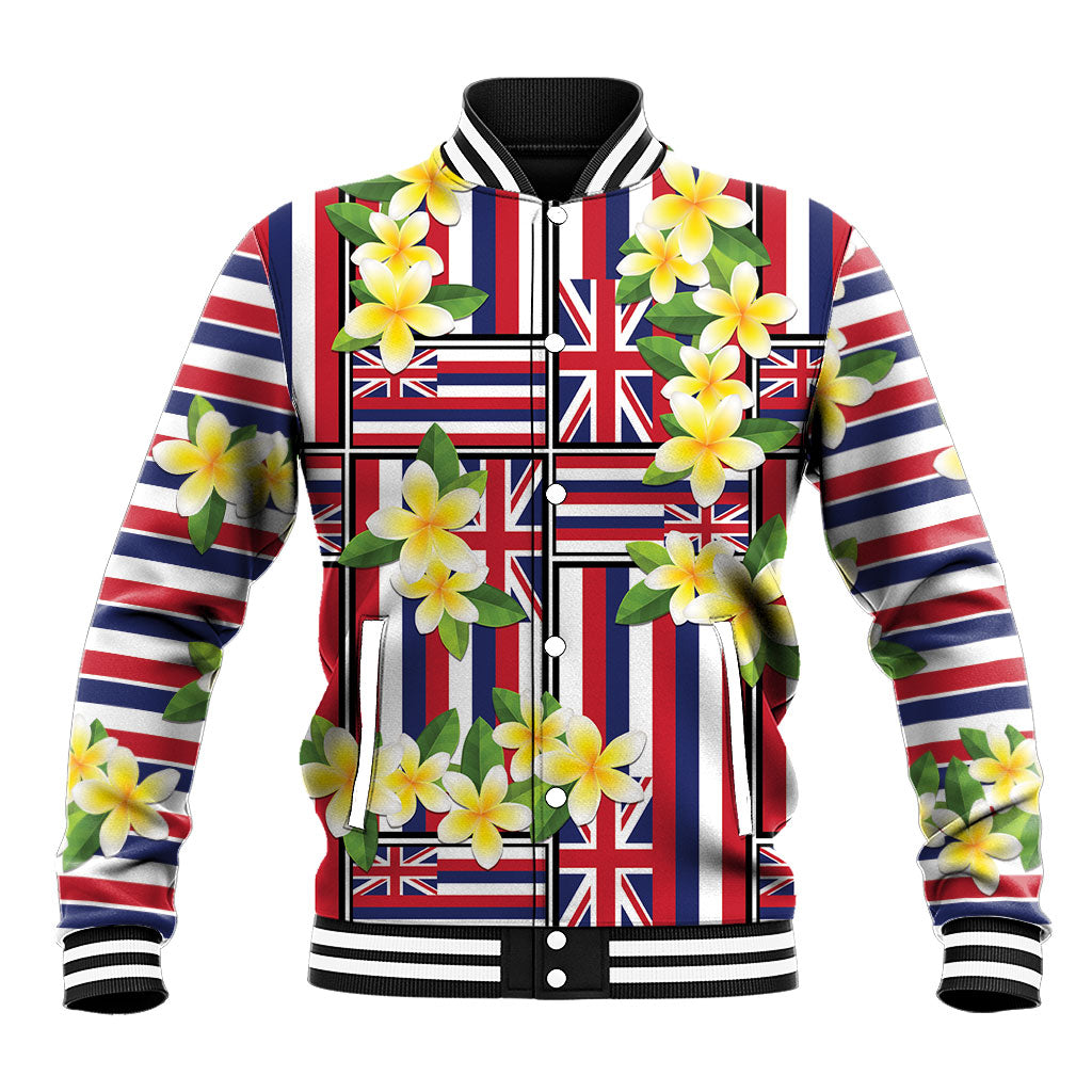 Hawaii Plumeria Lei Baseball Jacket Hawaiian Flag Motif LT9 Unisex Red - Polynesian Pride