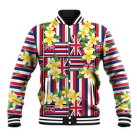 Hawaii Plumeria Lei Baseball Jacket Hawaiian Flag Motif LT9 Unisex Red - Polynesian Pride
