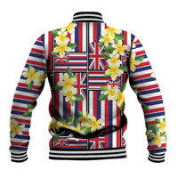 Hawaii Plumeria Lei Baseball Jacket Hawaiian Flag Motif LT9 - Polynesian Pride
