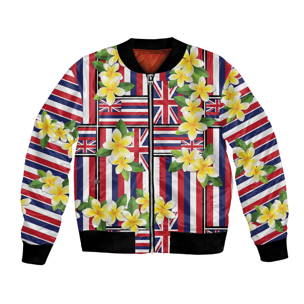 Hawaii Plumeria Lei Bomber Jacket Hawaiian Flag Motif LT9 Unisex Red - Polynesian Pride