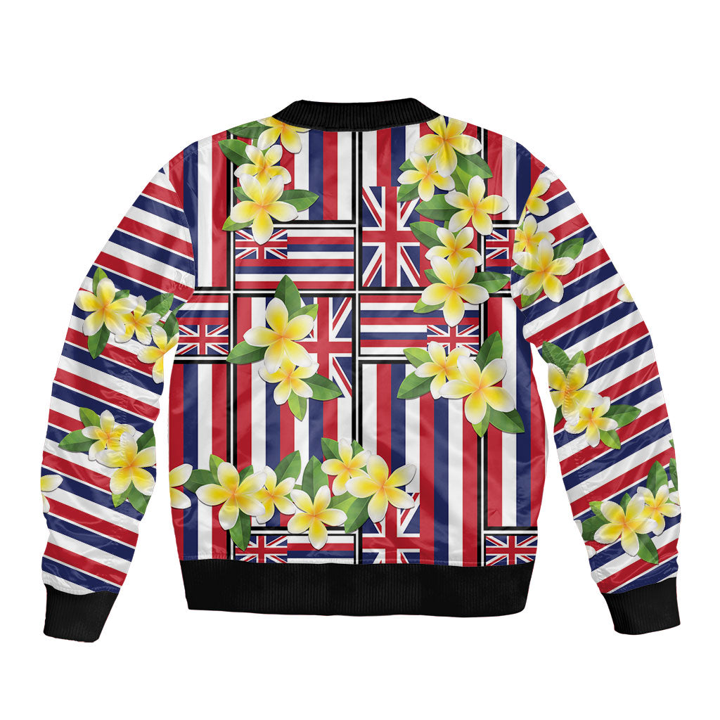 Hawaii Plumeria Lei Bomber Jacket Hawaiian Flag Motif LT9 - Polynesian Pride