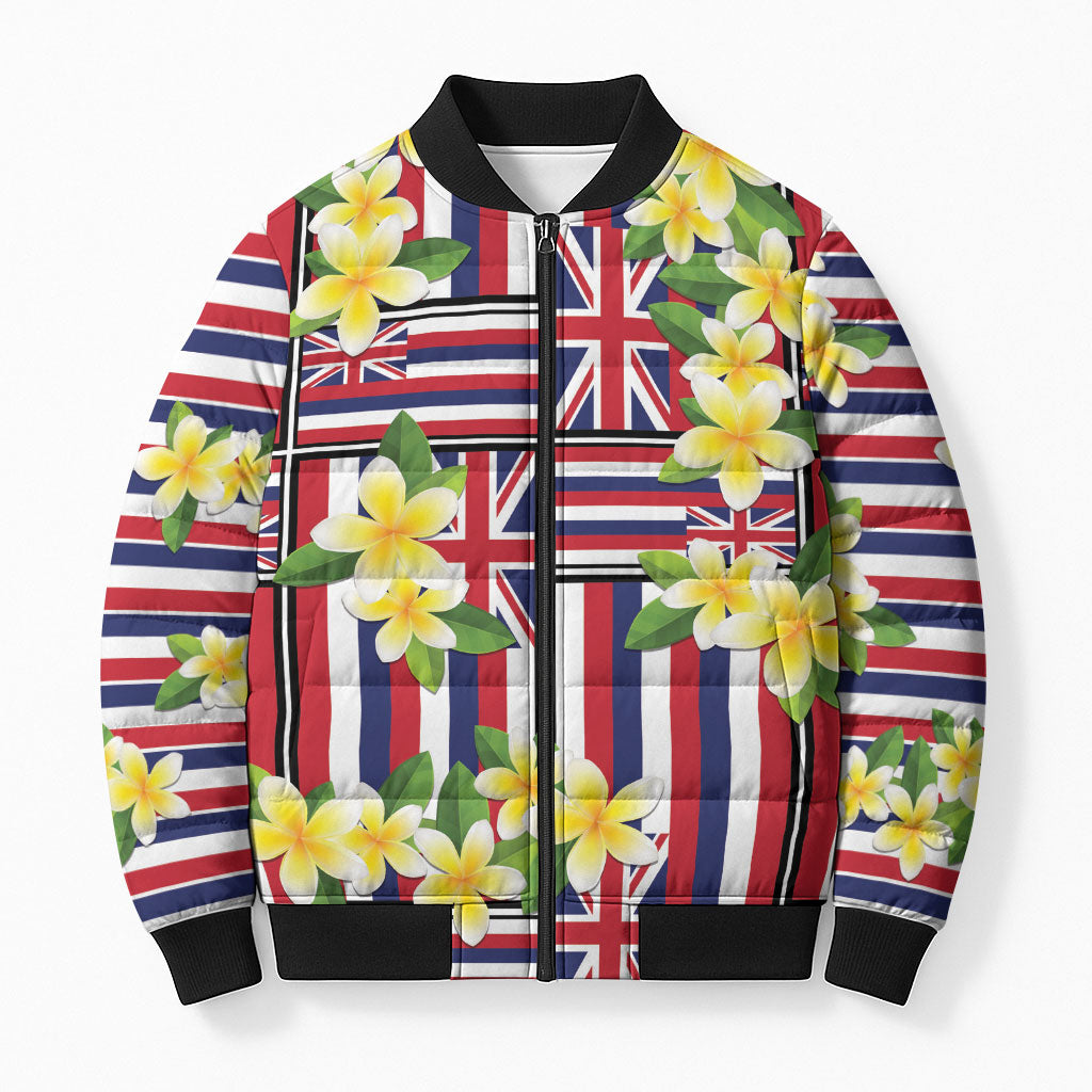 Hawaii Plumeria Lei Bomber Puffer Jacket Hawaiian Flag Motif LT9 Unisex Red - Polynesian Pride