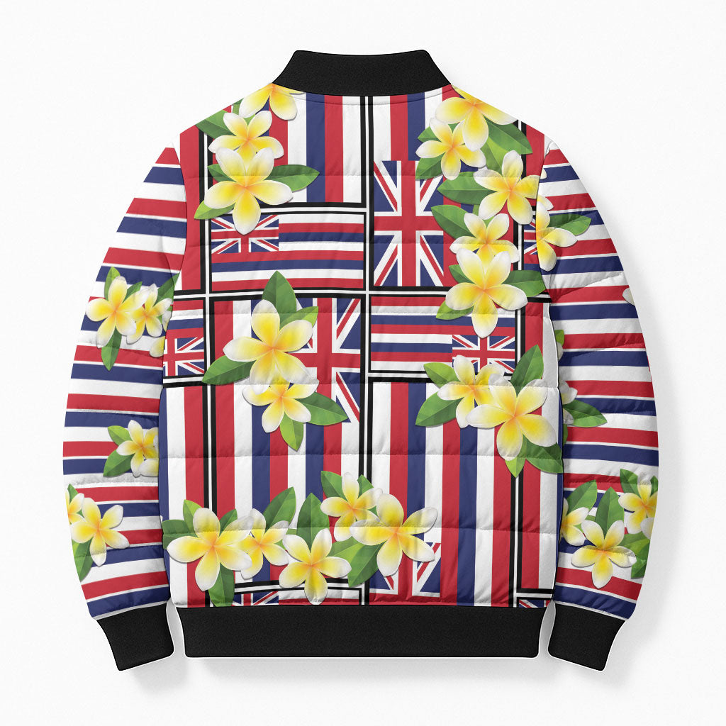Hawaii Plumeria Lei Bomber Puffer Jacket Hawaiian Flag Motif LT9 - Polynesian Pride