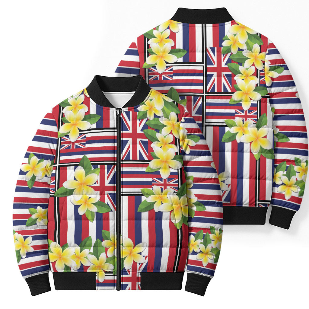 Hawaii Plumeria Lei Bomber Puffer Jacket Hawaiian Flag Motif LT9 - Polynesian Pride