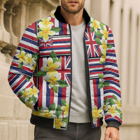 Hawaii Plumeria Lei Bomber Puffer Jacket Hawaiian Flag Motif LT9 - Polynesian Pride