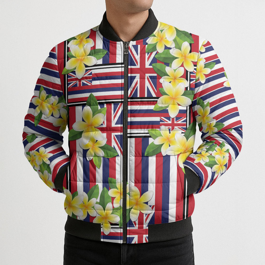 Hawaii Plumeria Lei Bomber Puffer Jacket Hawaiian Flag Motif LT9 - Polynesian Pride