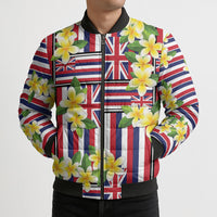 Hawaii Plumeria Lei Bomber Puffer Jacket Hawaiian Flag Motif LT9 - Polynesian Pride
