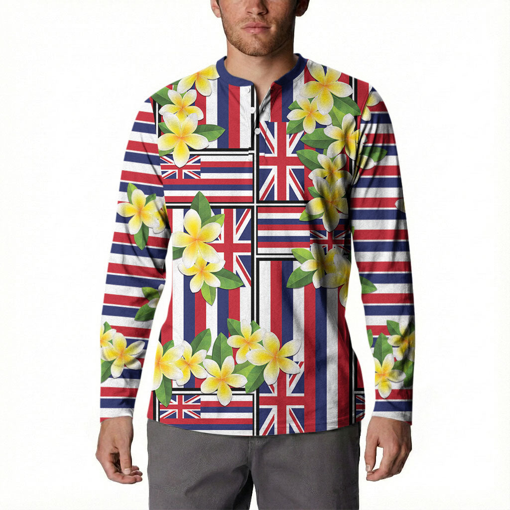 Hawaii Plumeria Lei Button Sweatshirt Hawaiian Flag Motif LT9 - Polynesian Pride