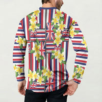 Hawaii Plumeria Lei Button Sweatshirt Hawaiian Flag Motif LT9 - Polynesian Pride