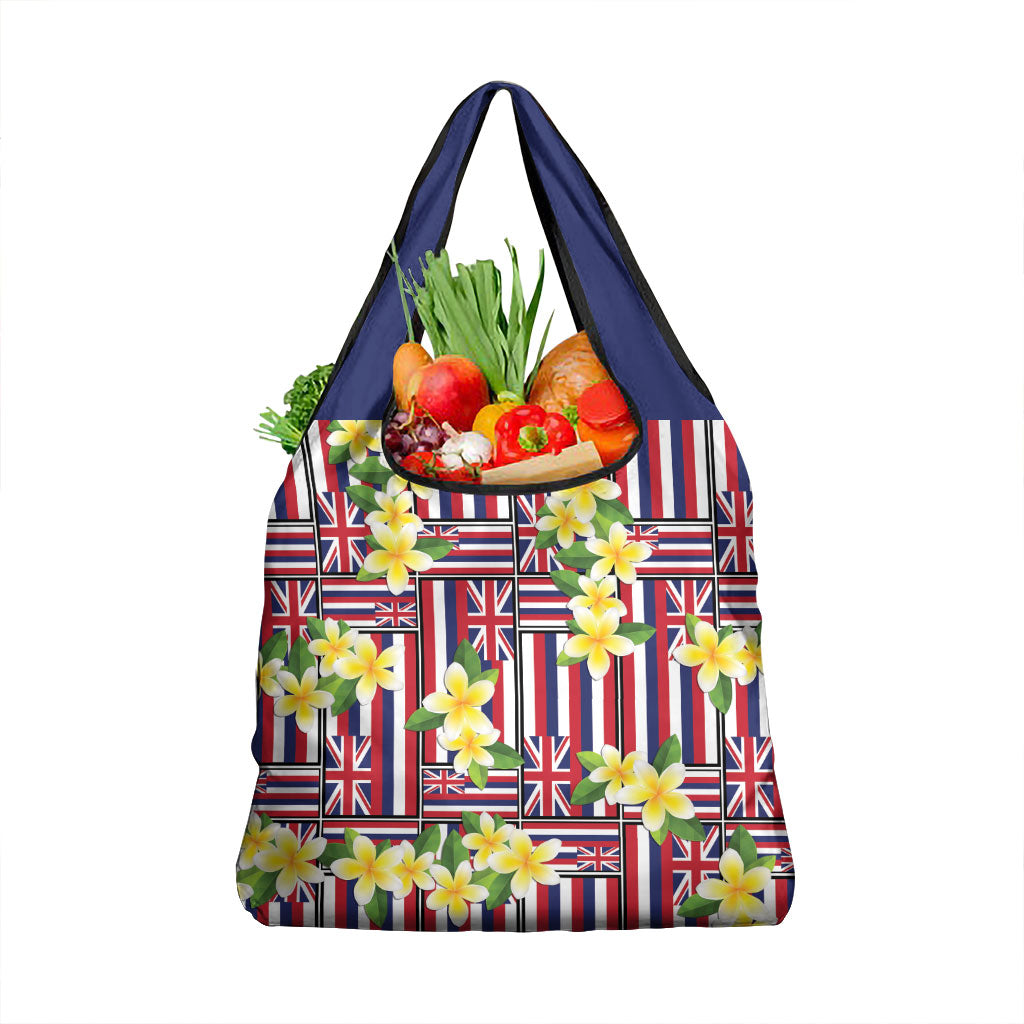 Hawaii Plumeria Lei Grocery Bag Hawaiian Flag Motif LT9 1-pack One Size Red - Polynesian Pride