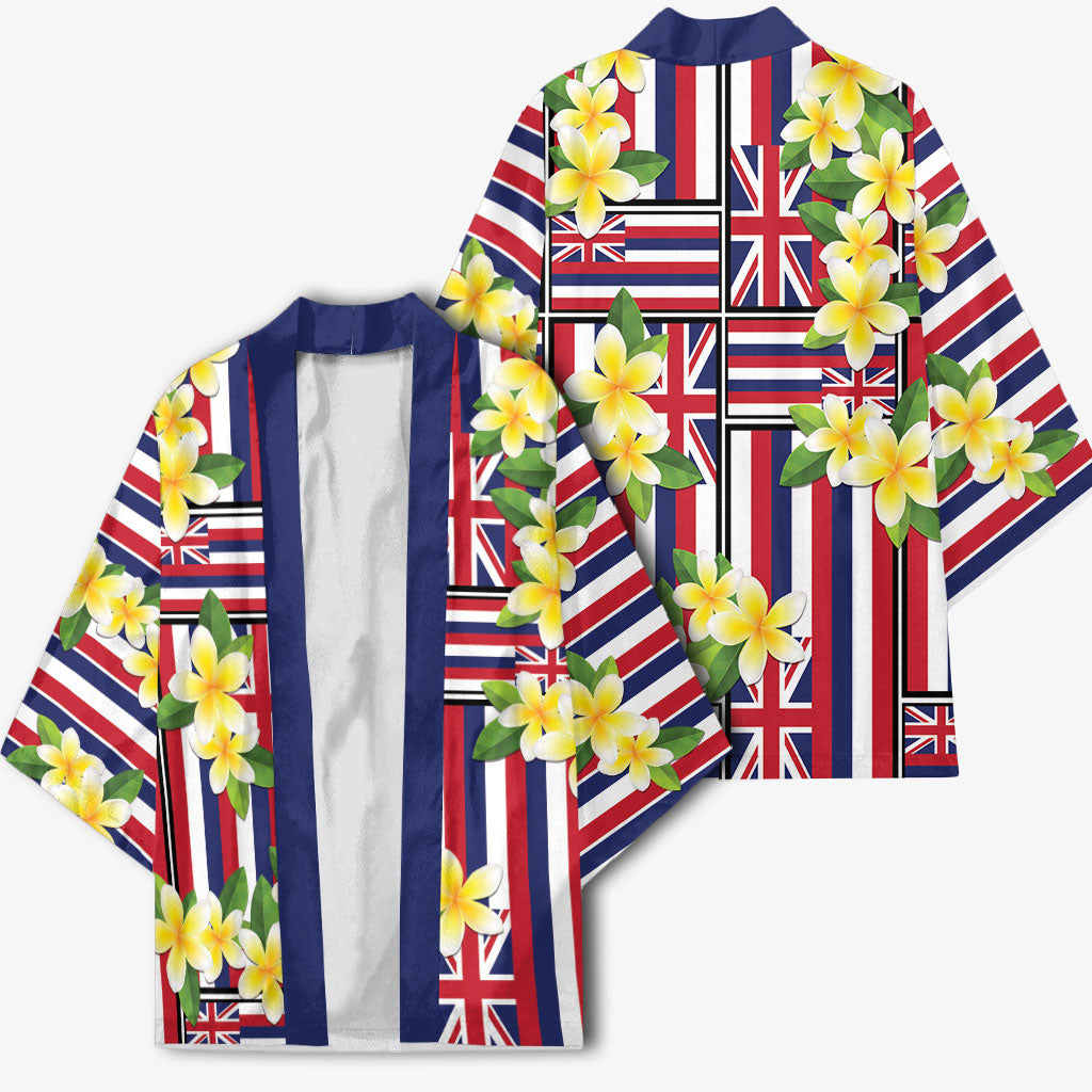 Hawaii Plumeria Lei Kimono Hawaiian Flag Motif LT9 - Polynesian Pride