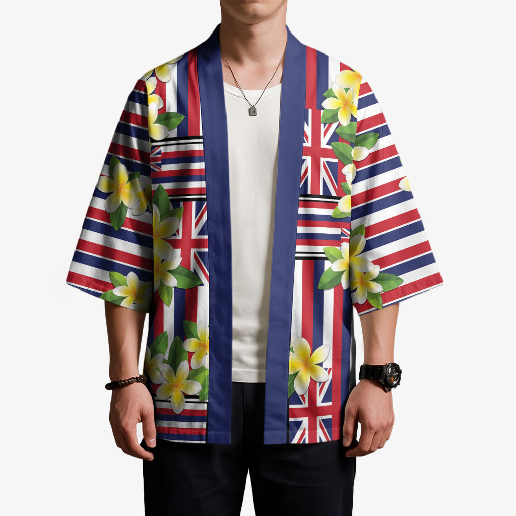 Hawaii Plumeria Lei Kimono Hawaiian Flag Motif LT9 - Polynesian Pride