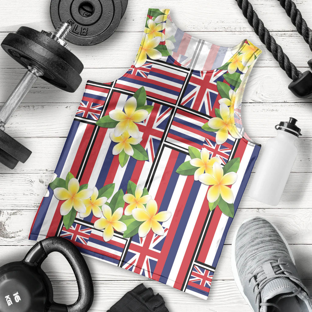 Hawaii Plumeria Lei Men Tank Top Hawaiian Flag Motif LT9 - Polynesian Pride