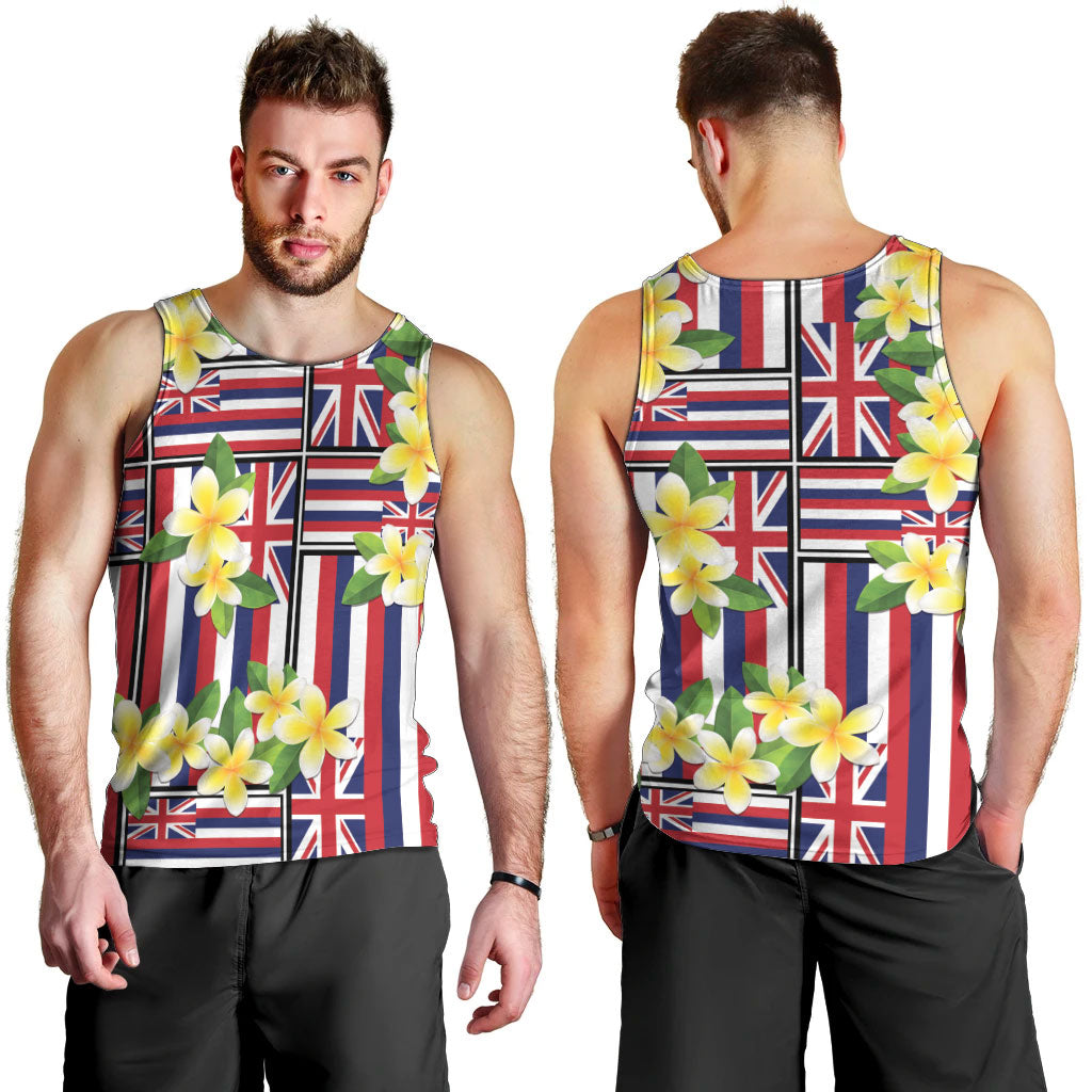 Hawaii Plumeria Lei Men Tank Top Hawaiian Flag Motif LT9 - Polynesian Pride