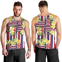 Hawaii Plumeria Lei Men Tank Top Hawaiian Flag Motif LT9 - Polynesian Pride