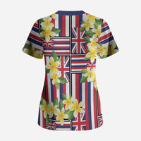 Hawaii Plumeria Lei Scrub Top Hawaiian Flag Motif LT9 - Polynesian Pride