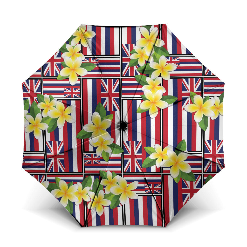 Hawaii Plumeria Lei Umbrella Hawaiian Flag Motif LT9 One Size Folded 11.42 inch Opened Diameter 37.4 inch Red - Polynesian Pride