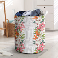 Hawaii Tropical Twist Lei Laundry Basket Hawaiian Flag Motif LT9 White - Polynesian Pride