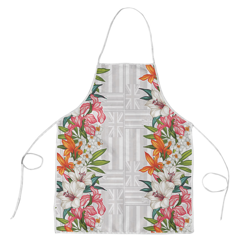 Hawaii Tropical Twist Lei Apron Hawaiian Flag Motif LT9 White - Polynesian Pride
