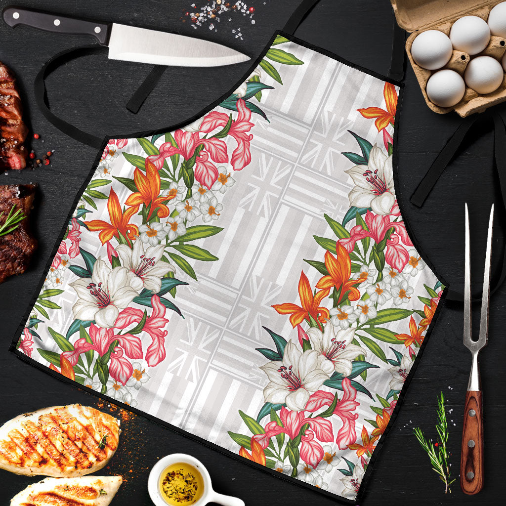 Hawaii Tropical Twist Lei Apron Hawaiian Flag Motif LT9 White - Polynesian Pride
