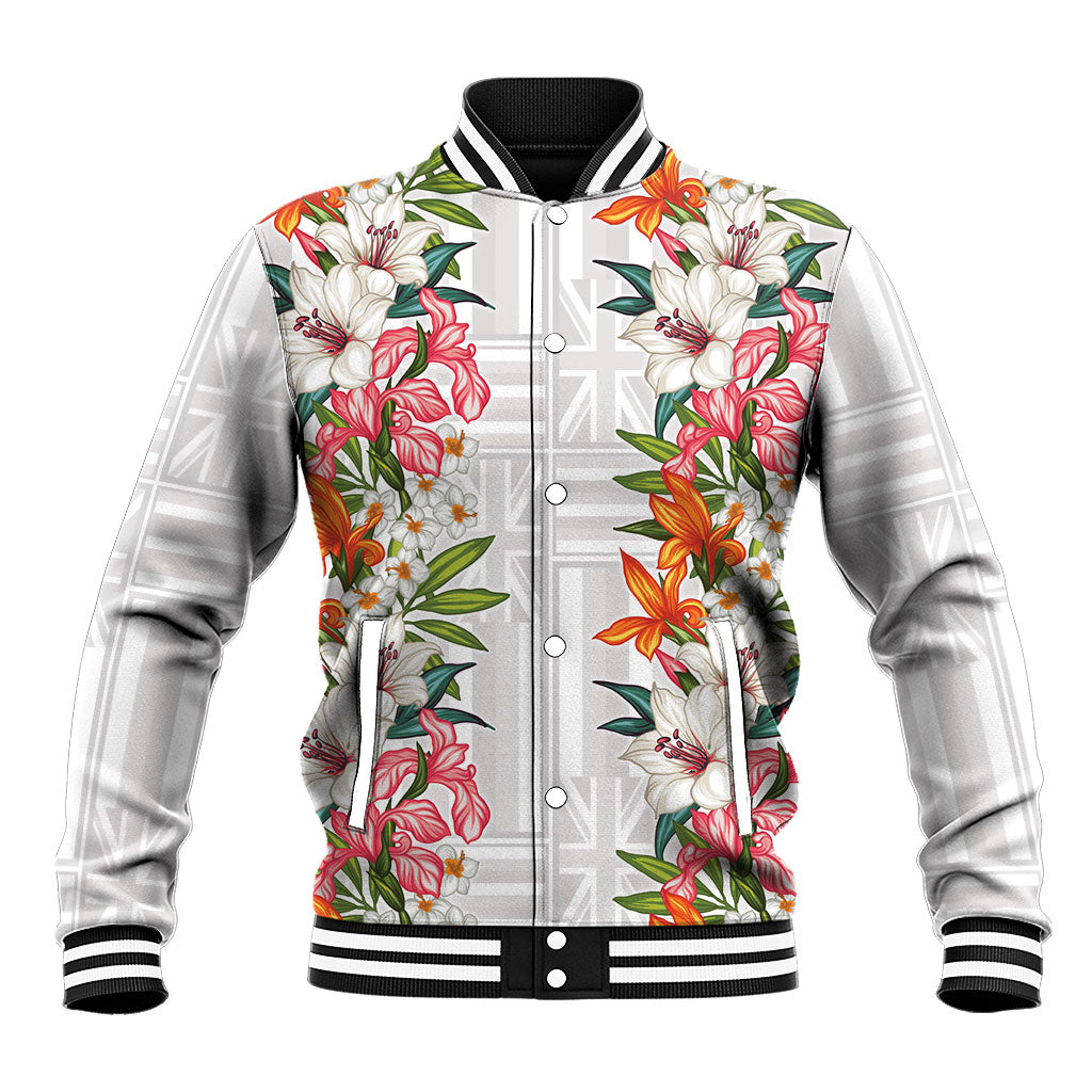 Hawaii Tropical Twist Lei Baseball Jacket Hawaiian Flag Motif LT9 Unisex White - Polynesian Pride