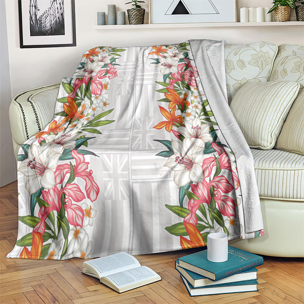 Hawaii Tropical Twist Lei Blanket Hawaiian Flag Motif LT9 White - Polynesian Pride
