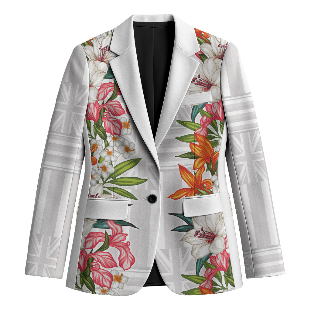 Hawaii Tropical Twist Lei Blazer Hawaiian Flag Motif LT9 Unisex White - Polynesian Pride