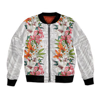 Hawaii Tropical Twist Lei Bomber Jacket Hawaiian Flag Motif LT9 Unisex White - Polynesian Pride