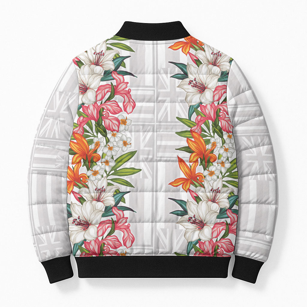 Hawaii Tropical Twist Lei Bomber Puffer Jacket Hawaiian Flag Motif LT9 - Polynesian Pride